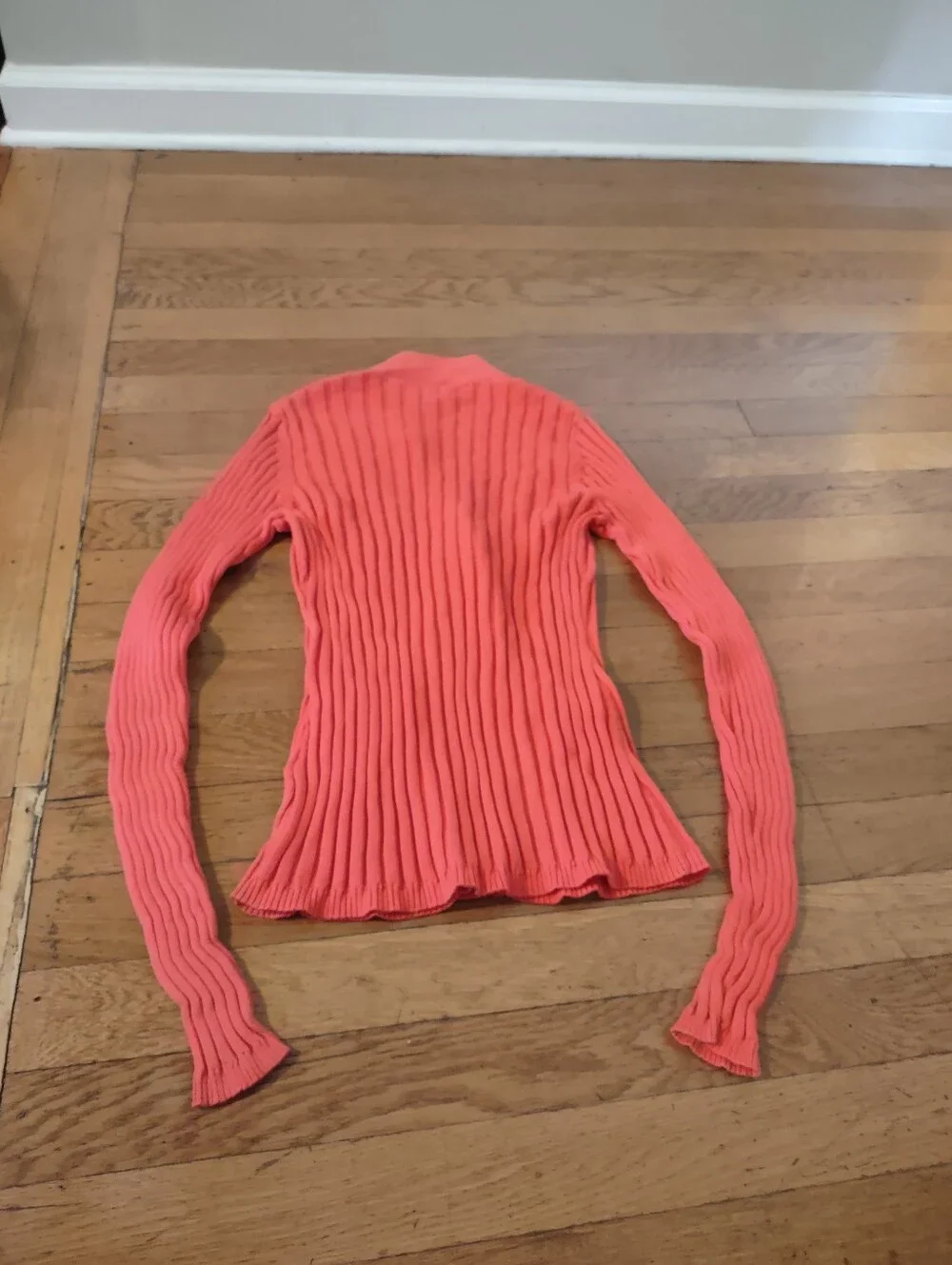 Tory Burch coral orange ribbed cardigan with logo buttons size XS 100% cotton